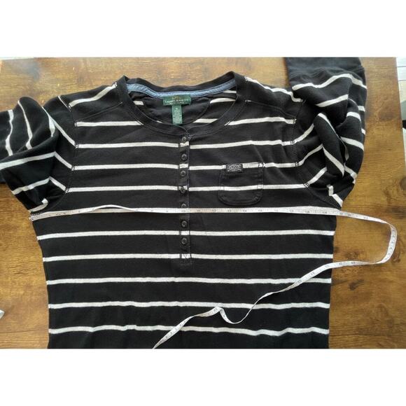 LRL Lauren Jeans Co. Womens XL Black/White 100% Cotton Fitted 3/4Sleeves Logo - Picture 4 of 6